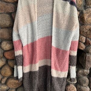 Hem & Thread Pink and Cream Striped Cardigan